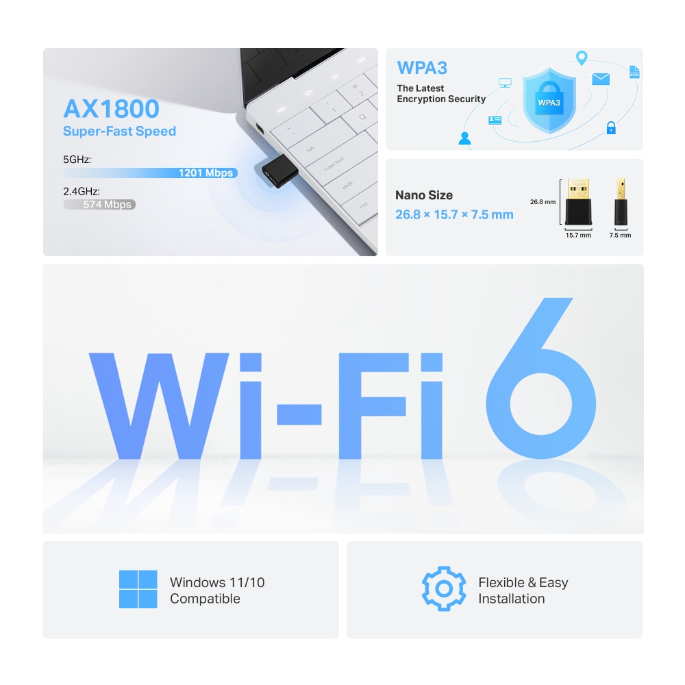 TP-Link Archer TX20U Nano AX1800 Nano Wi-Fi 6 Wireless USB Adapter - Image 3