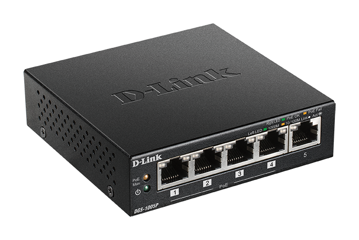 D-LINK DGS-1005P 5-Port Desktop Gigabit PoE+ Switch