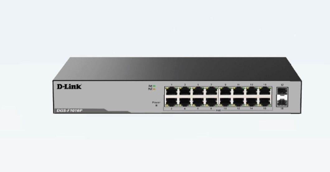 D-link DGS-F1016P 16 Port Gigabit Unmanaged POE Switch with 2 SFP ports 250 watts